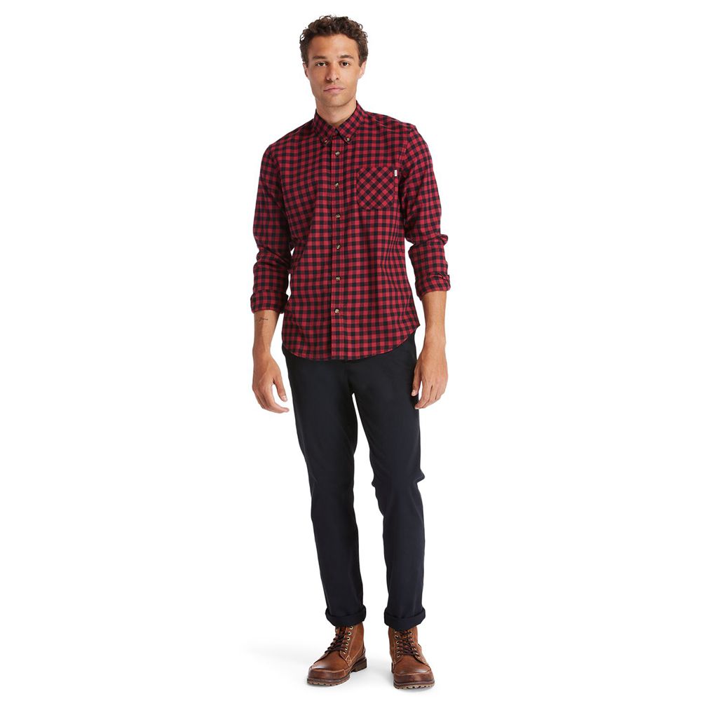 Camisa Timberland Hombre Back River Brushed-Cotton Oxford Check Rojas/Negras - Chile HPF-913820